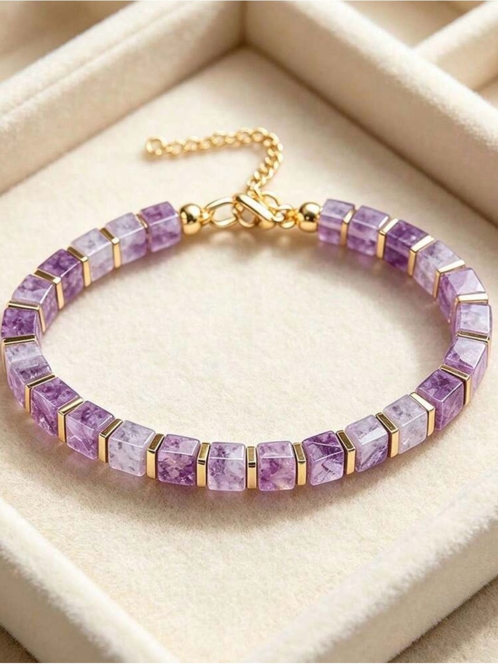 Bohemian Style Amethyst Cube Bead Bracelet - Women Jewelry
